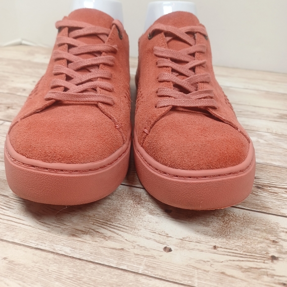 TOMS Suede Low Top Sneakers Mauve Salmon Leather EUC Women's Size 8.5 - Picture 5 of 12